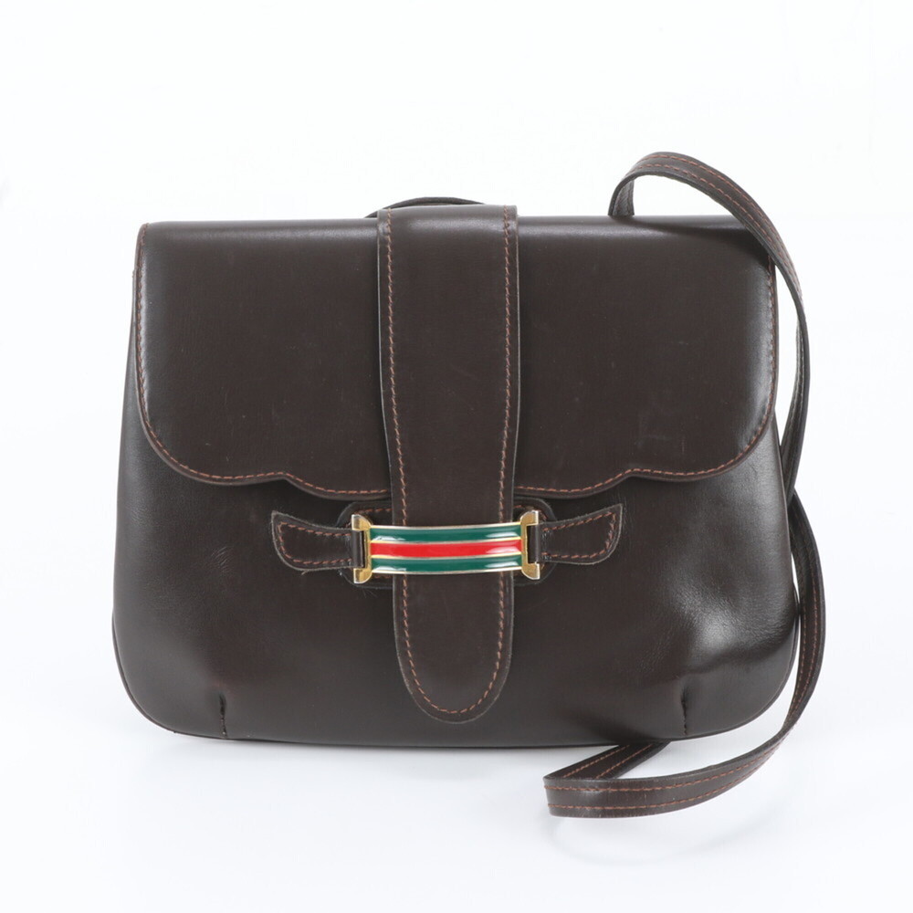 Gucci Sherry Line Leather Shoulder Bag, Brown, Women's